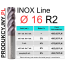 Frez z promieniem naroża fi 16 R2 INOX LINE